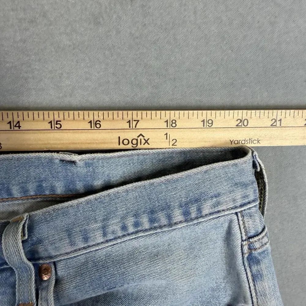 Levis Premium 501 Jeans Mens 38x34 Blue Light Wash Straight Leg Stretch Denim
